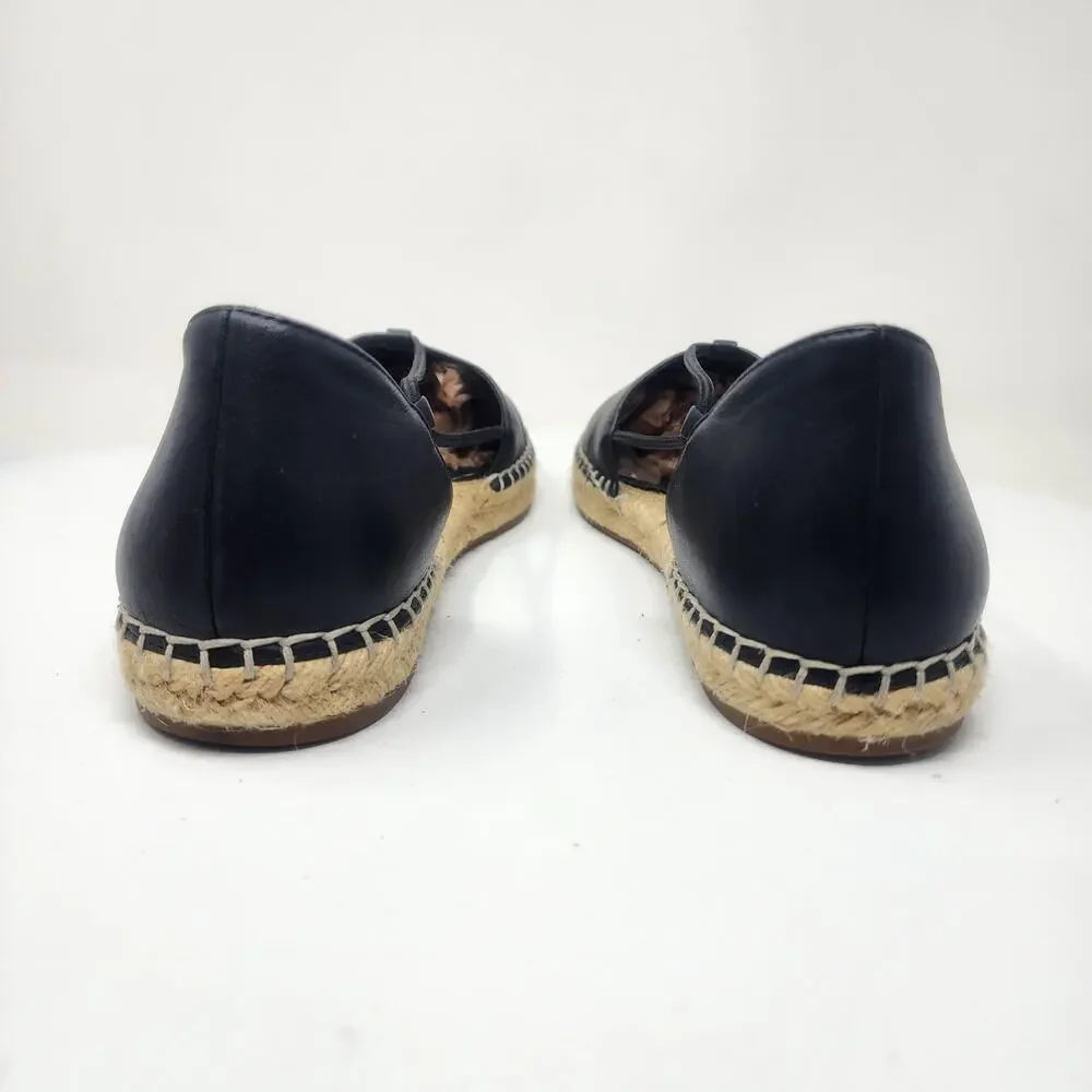 Eileen Fisher Lee Espadrille Flat Women 8 Black Leather D'Orsay Stretch Straps